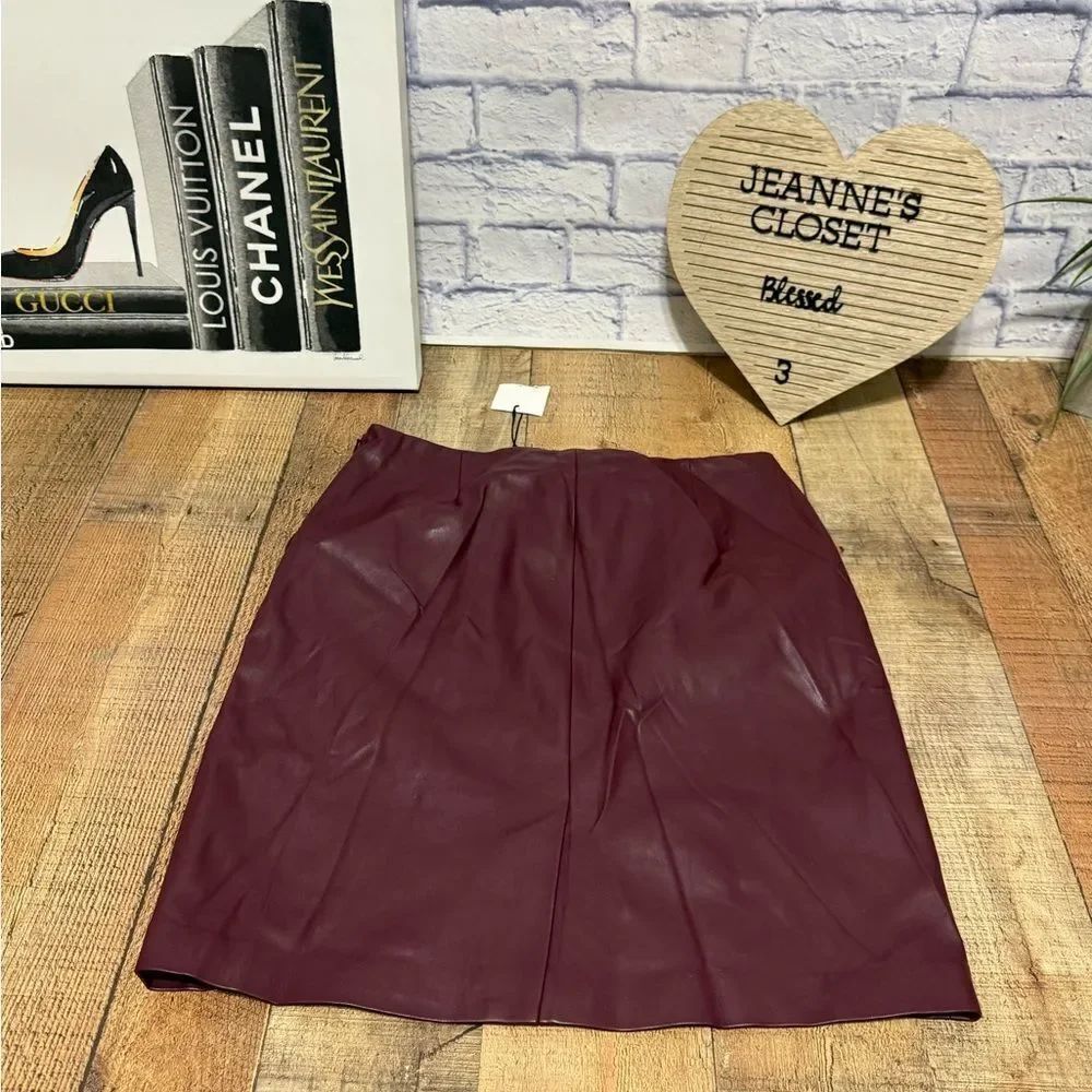 THEORY Women Faux Leather clean pencil Skirt bedford NWT burgundy size 12 - Picture 7 of 15